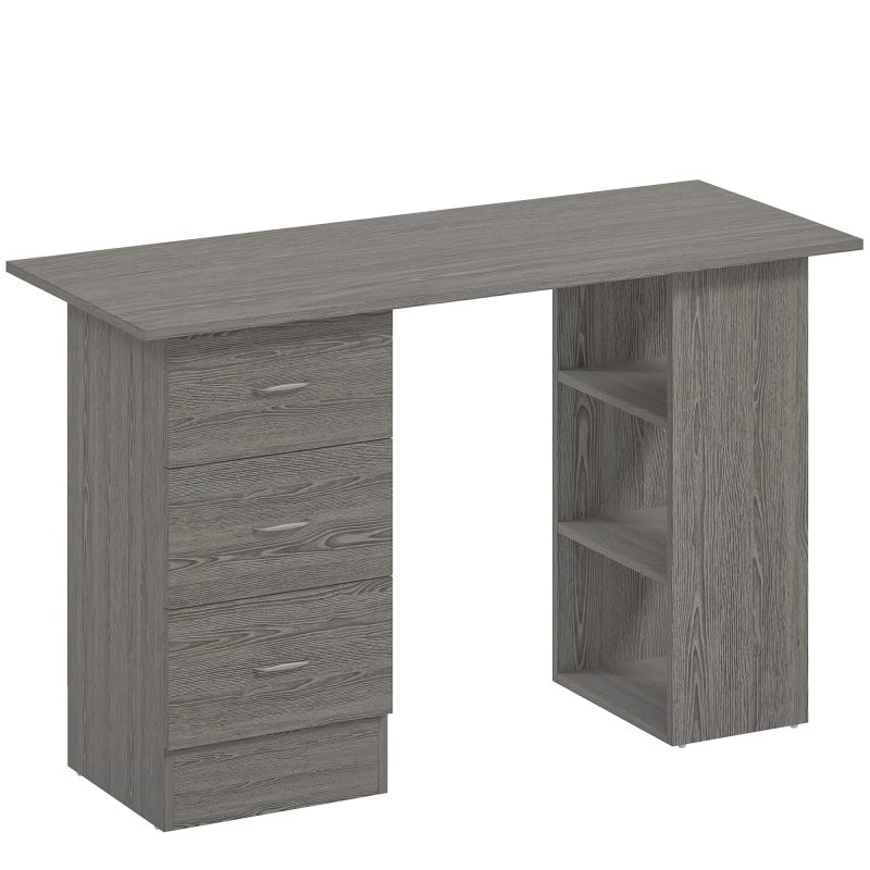 HOMCOM Birou modern cu 3 Sertare si Rafturi in Lemn Alb 120x49x72cm | Aosom Romania