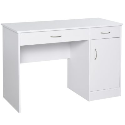 HOMCOM Birou Modern pentru PC si Computer cu 2 Sertare si 1 Dulap pentru Birou sau Camera din Lemn Alb | Aosom Romania
