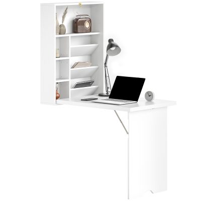 HOMCOM Birou pliabil de perete, masă de perete pliabilă cu rafturi pentru living, sufragerie, birou, 93,8 x 60 x 147 cm, alb | Aosom Romania