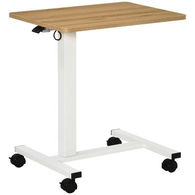 HOMCOM Birou reglabil în înălțime cu 4 roți tip C 65 cm x 48 cm x 70-110 cm, Natură + Alb | Aosom Romania