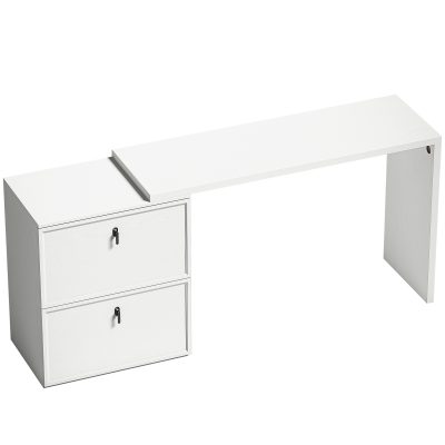 HOMCOM Birou reversibil în formă de L cu 2 sertare pentru arhivă Design modern pentru spații mici Birou alb | Aosom Romania