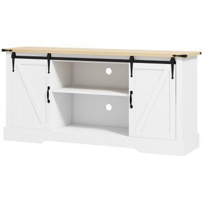 HOMCOM Bufet corp de depozitare cu 2 uși glisante rafturi reglabile 150l x 40P x 72H cm din lemn alb stejar | Aosom Romania