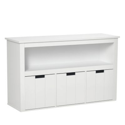 HOMCOM Bufet de Salon cu 3 Sertare Mobilizabile și Rafturi Deschise pentru Cărți Jucării Dulap Auxiliar de Depozitare pentru Dormitor Bucătărie 102x33x61,5 cm Alb | Aosom Romania