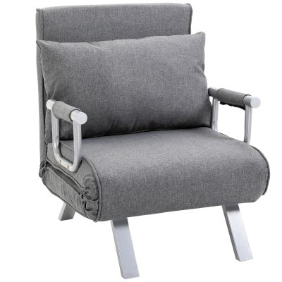HOMCOM Canapea Extensibilă cu Poziție Reglabilă în 5 Niveluri, Canapea pliabilă cu pernă, 65x69x80 cm, Gri | Aosom Romania