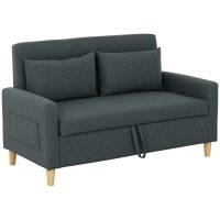 HOMCOM Canapea Modernă cu 2 Locuri, Brațe, 2 Perne Detașabile și Spațiu pentru Depozitare, 135x72x84 cm, Gri | Aosom Romania