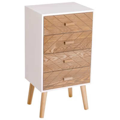 Homcom Cassettiera in Legno 4 Cassetti, Bianco e Legno, 40x30x75cm