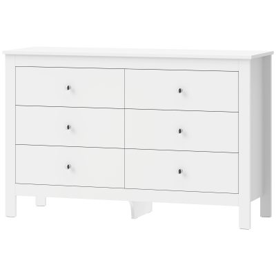 HOMCOM Comodă 6 sertare, mobilier de depozitare cu glisiere fluide, stil modern, 118 x 39,5 x 75,5 cm, Alb | Aosom Romania