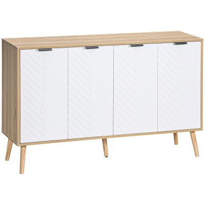HOMCOM Comodă Bucătărie, Mobilier de Bucătărie cu Rafturi Reglabile și Picioare din Lemn de Pin, Bufet Modern pentru Living, Living, Sala de Mese, 120x35x77,4cm, Natural și Alb | Aosom Romania
