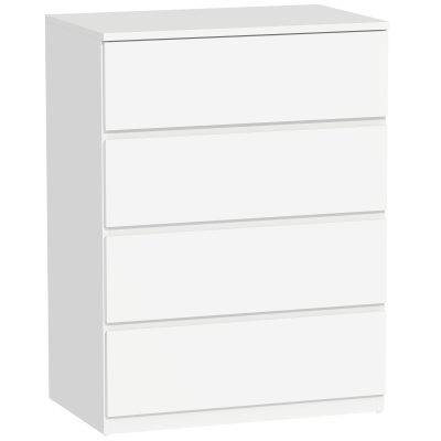 HOMCOM Comodă cu 4 Sertare, Organizator de Depozitare cu Ghidaje Metalice și Mânere cu Caneluri, 60x40x80 cm, Alb | Aosom Romania