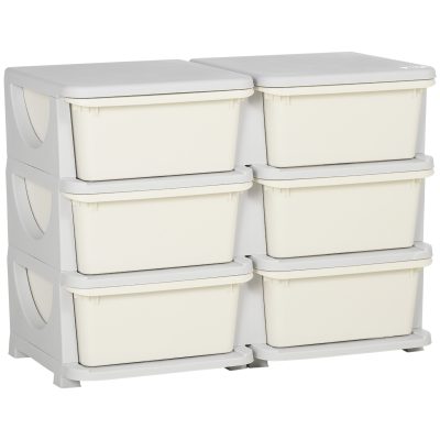HOMCOM Comodă cu 6 Sertare pentru Copii 3-6 Ani cu Margini Rotunjite, din PP Crem, 75x37x56.5 cm | Aosom Romania