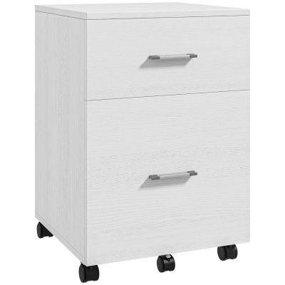 HOMCOM Comodă de birou cu 2 sertare Roți Arhivator mobil pentru fișiere A4 sau Letter 39,5x39x58,5 cm Alb | Aosom Romania