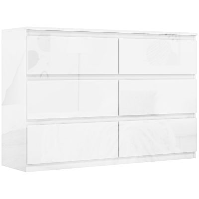 HOMCOM Comodă pentru Dormitor cu 6 Sertare Comodă pentru Salon Birou Stil Modern 112x34x75 cm Alb lucios | Aosom Romania