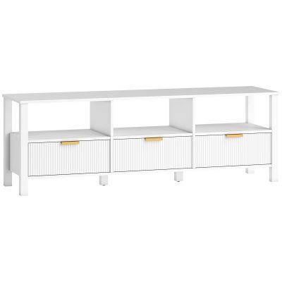 HOMCOM Comodă TV 152 cm, mobilier TV pentru televizor 165,1 cm cu 3 sertare și 3 rafturi deschise, 152x39,5x50cm, alb | Aosom Romania