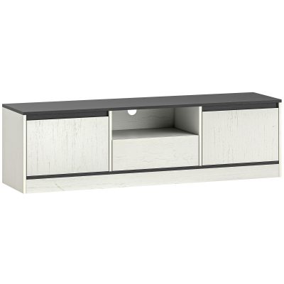 HOMCOM Comodă TV pentru televizoare până la 152,4 cm cu 2 dulapuri, 1 poliță deschisă, 1 sertar, modernă, 140x35x40cm, negru și alb | Aosom Romania