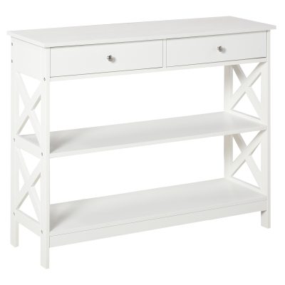 HOMCOM Consolă, cu 2 Sertare și Rafturi Reglabile, Design Modern, Structură Solidă cu Sistem Anti-Răsturnare, 100x30.5x80 cm, Albă | Aosom Romania
