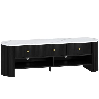 HOMCOM Corp TV 140 cm, pentru televizoare de 165 cm, efect marmură, 3 sertare cu fronturi canelate, 2 rafturi, negru | Aosom Romania
