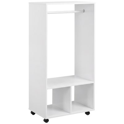 HOMCOM Cuier cu Bară din Aluminiu și 2 Rafturi Deschise, 60x40x128 cm, Alb | Aosom Romania