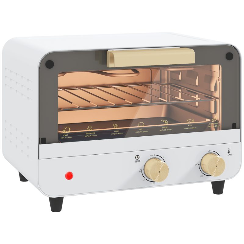 HOMCOM Cuptor Electric cu 2 Înălțimi cu Temporizator și Temperatură Reglabilă, 31,5x27,7x22,7 cm, Alb | Aosom Romania