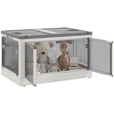 HOMCOM Cutie de depozitare pliabilă și empilabilă 99L din plastic cu capac și 4 roți, acces la 5 laturi, alb | Aosom Romania