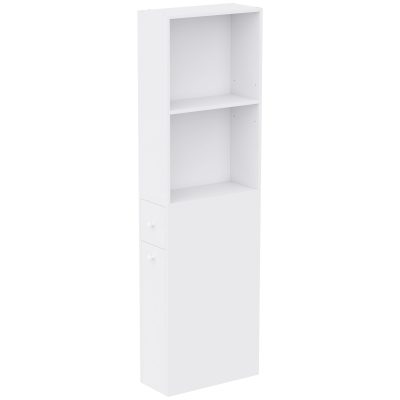 HOMCOM Dulap Baie Slim cu Organizator Glisant pe Roți, Sertar și Raft Reglabil, MDF, 18 x 40 x 135 Cm, Alb | Aosom Romania