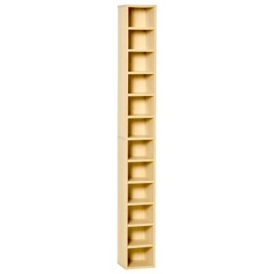 HOMCOM Dulap Biblioteca Suport CD-uri cu 12 Rafturi pentru 204 CD-uri, Raft Biblioteca din MDF si PAL, 21x20x175 cm, Lemn natural