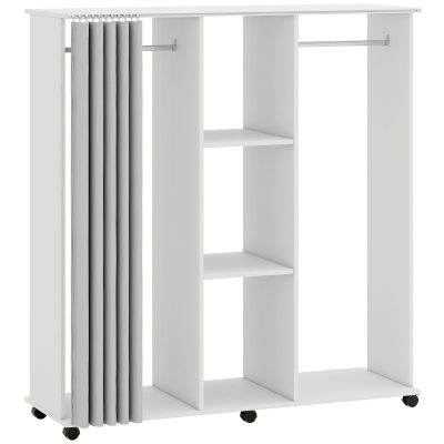 HOMCOM Dulap cu umeraș Mobilier de depozitare mobil 6 roți 120L x 40l x 128H cm alb | Aosom Romania