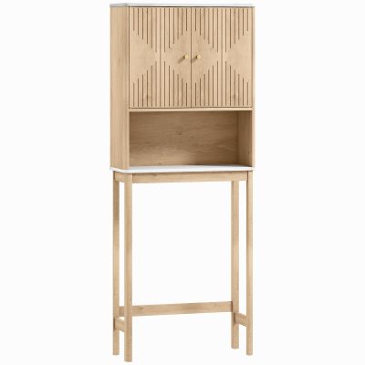 HOMCOM Dulap de Baie deasupra WC-ului cu 2 Uși și Raft Deschis, 66x25x168 cm, Stejar | Aosom Romania