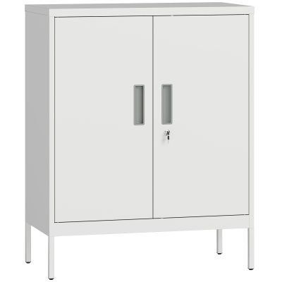HOMCOM Dulap de Birou din Oțel cu 2 Rafturi Reglabile cu Sistem de Încuiere și 2 Chei, 80x40x100 cm, Alb | Aosom Romania