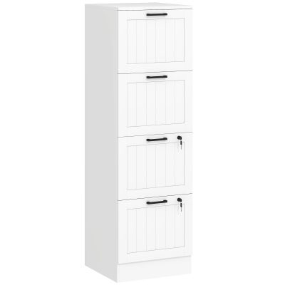 HOMCOM Fișet pentru Documente cu 4 Sertare, Șine Reglabile și 2 Încuietori, din Lemn, 40x40x131 cm, Alb | Aosom Romania