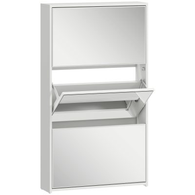 HOMCOM Dulap de Pantofi cu Oglindă și 3 Sertare Rabatabile 65x17x114.5 cm Alb | Aosom Romania
