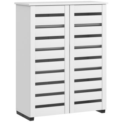 HOMCOM Dulap de Pantofi Modern cu 5 Niveluri cu Uși cu Jaluzele din Lemn Alb | Aosom Romania