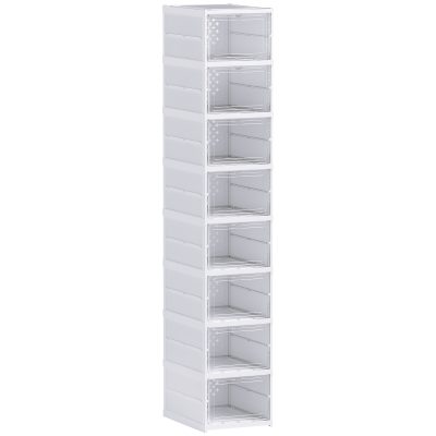 HOMCOM Dulap de Pantofi Modular cu 8 Cutii Stivuibile pentru Pantofi, 26x35x140 cm, Alb | Aosom Romania