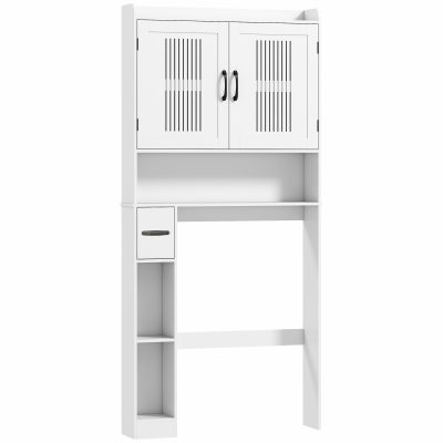HOMCOM Dulap deasupra WC-ului cu 2 uși și rafturi deschise, bară inferioară, 80x19,5x170 cm, alb | Aosom Romania
