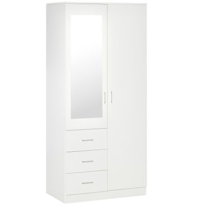HOMCOM Dulap Garderobă Modern cu Oglindă și 3 Sertare, Rafturi Reglabile, Bară Umerașe, 80x50x180cm, Alb | Aosom Romania