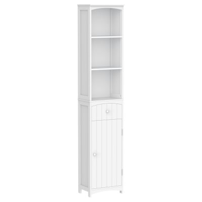 HOMCOM Dulap Înalt de Baie  cu 3 Rafturi din MDF, 34x24x170 cm, Alb | Aosom Romania