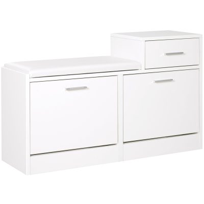HOMCOM Dulap Pantofi cu Scaun Căptușit, 6 Perechi, 94.5x57x30cm, Lemn Granulat, Alb | Aosom Romania
