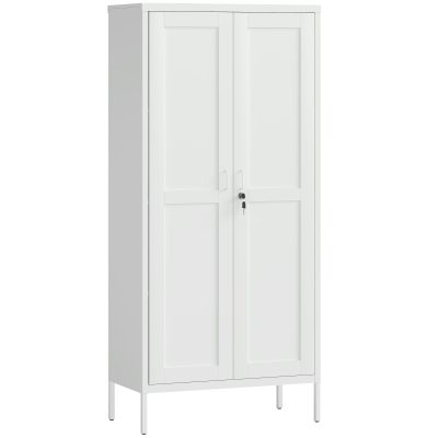 HOMCOM Dulap pentru Birou în Oțel cu 3 Rafturi Reglabile cu Serratură și 2 Chei, 80x40x175 cm, Alb | Aosom Romania