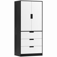HOMCOM Dulap pentru Dormitor cu 2 Uși cu Închidere Amortizată, 3 Sertare, PAL, 80x50x180 cm, Alb și Negru | Aosom Romania