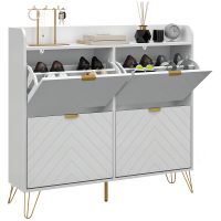 HOMCOM Pantofar Slim, 4 Clapete Rabatabile, Rafturi Reglabile, 4 Orificii de Aerisire, Blat Superior, pentru 16 Perechi, Alb | Aosom Romania
