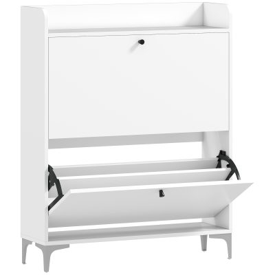 HOMCOM Dulap pentru încălțăminte Slim cu 2 sertare basculante și rafturi ajustabile, din lemn și metal, 80x24x101cm, alb | Aosom Romania