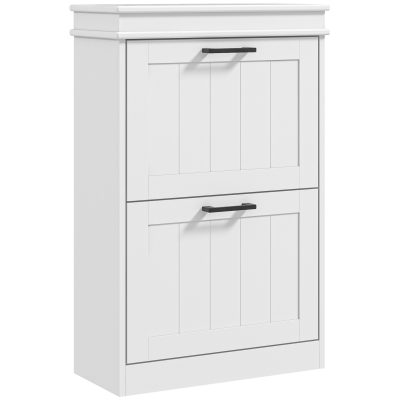 HOMCOM Dulap pentru Pantofi Spațios cu 2 Sertare Rabatabile pentru 10 Perechi de Pantofi, 54x24x82,5 cm, Alb | Aosom Romania