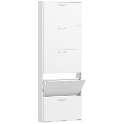 HOMCOM Dulap pentru Pantofi Subțire cu 5 Uși 65x17x180,5 cm în Lemn Alb | Aosom Romania