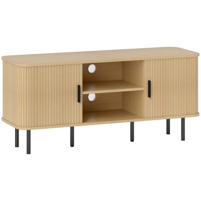 HOMCOM Dulap TV cu 2 Dulapuri, 2 Rafturi și 2 Orificii pentru Cabluri, Mobilier TV din Lemn, 120x40x55 cm, Lemn Natural | Aosom Romania