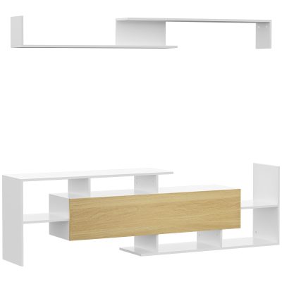 HOMCOM Dulap TV cu Raft de Perete, Rafturi Deschise și Dulăpior din Lemn, Mobilier TV Modern, 153,6x25x42 cm, Alb | Aosom Romania