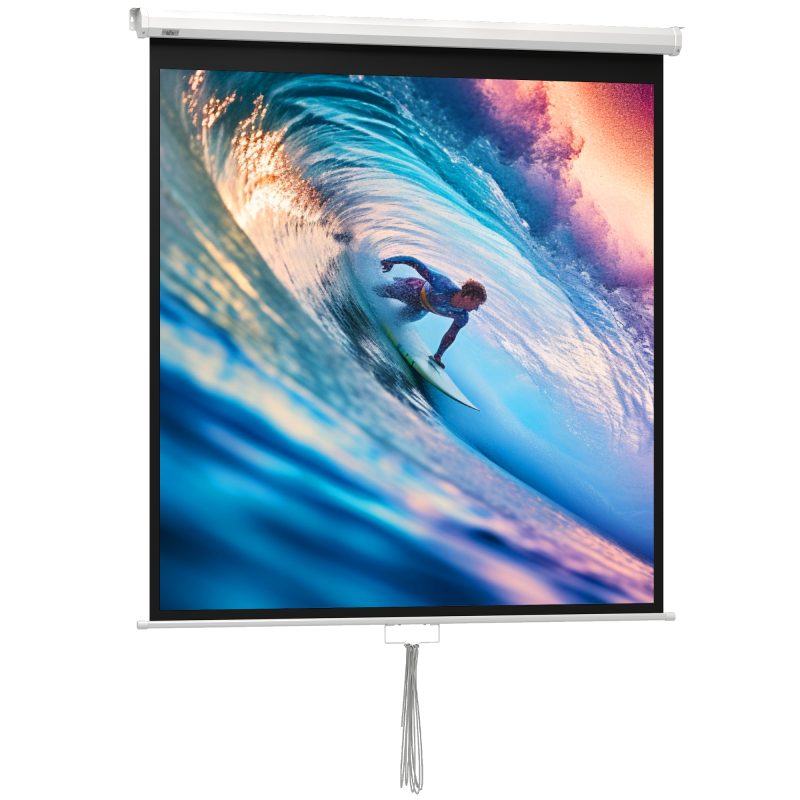 HOMCOM Ecran de Proiecție TV și Proiector de Cinema 4k, Fixare pe Perete sau Tavan, 149x149 cm, Alb | Aosom Romania
