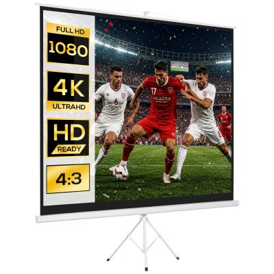 HOMCOM Ecran Proiector de 120" Format 4:3 din Tesatura Tip Plasa, Plastic si Metal cu Trepied, 244x183 cm, Alb | Aosom Romania