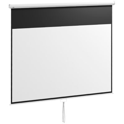 HOMCOM Ecran Proiector, Pânză pentru Proiector cu Fixare pe Perete și Tavan pentru Acasă și Birou, 236.8x8x158 cm, Alb | Aosom Romania