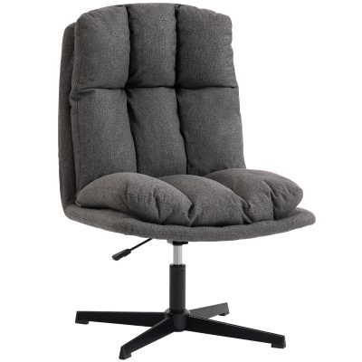 HOMCOM Fotoliu accent rotativ, fotoliu de lectură din material cu aspect de in fără brațe cu șezut lat și picioare metalice, Gri închis | Aosom Romania