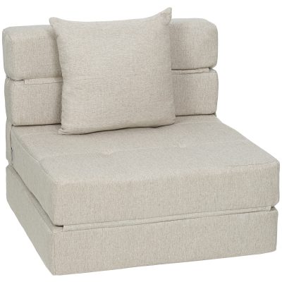 HOMCOM Fotoliu-canapea extensibil 1 loc cu 1 pernă detașabilă, material bej | Aosom Romania