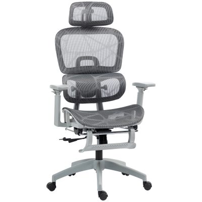HOMCOM Fotoliu de birou, scaun ergonomic din plasă cu cotiere 3D, spătar rabatabil, 66x64x122 cm, gri | Aosom Romania